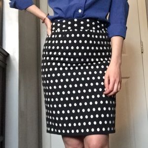 Embroidered polka-dot pencil skirt